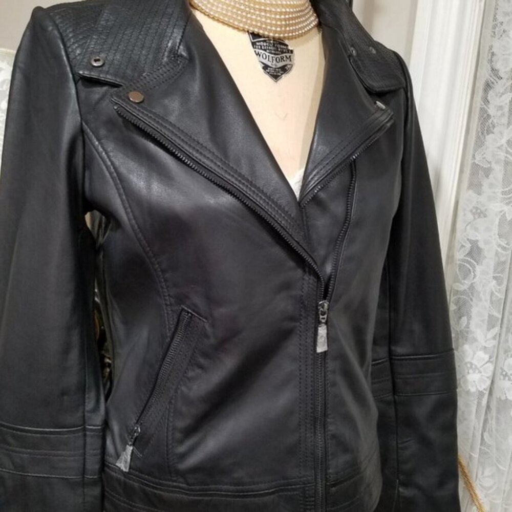 Bernardo Black Leather Biker Jacket Women's M -BRAND NEW with TAGS - Picture 5 of 16